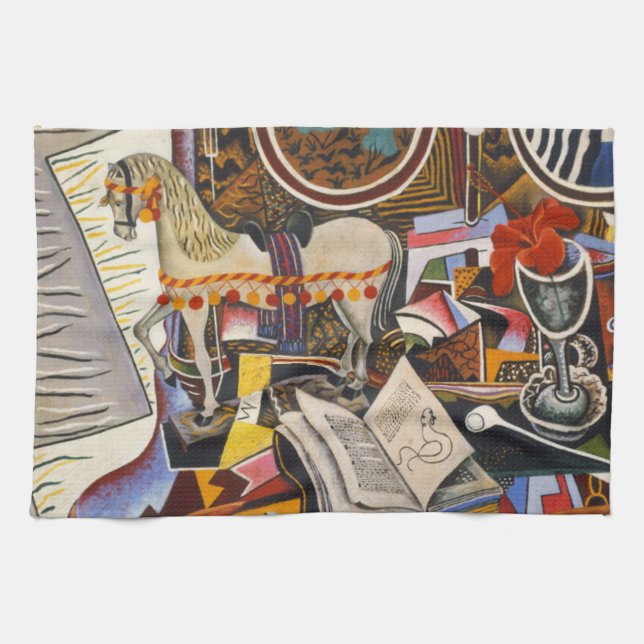 Horse Pipe Red Flower by Joan Miro Tea Towel (Horizontal)