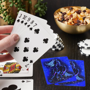 Horse Playing Cards Running In Blue Moonlight