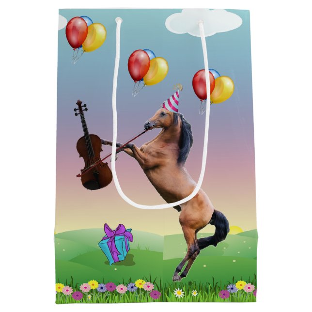 Horse Playing The Violin Birthday  Medium Gift Bag (Back)
