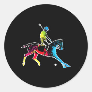 Horse Polo Player - Colourful Polo Sports Horsebac Classic Round Sticker