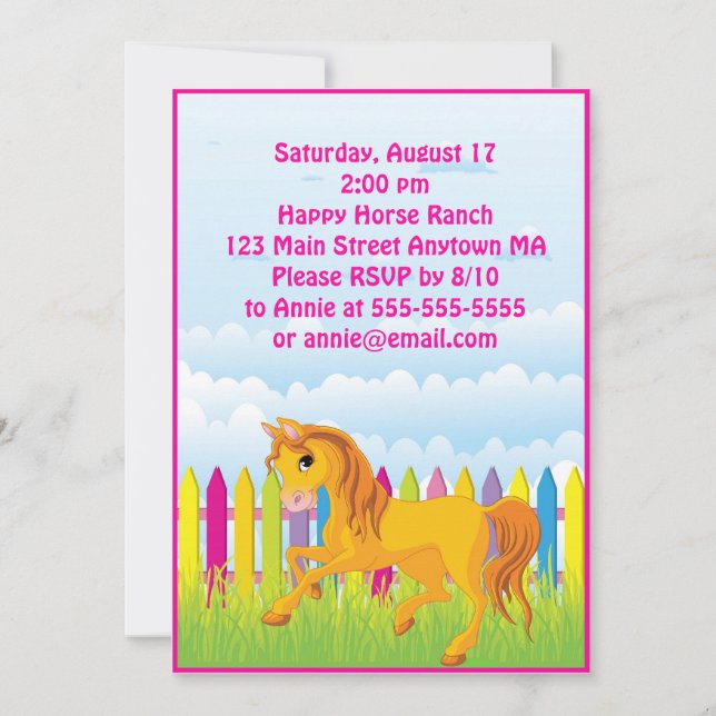 Horse Pony Girl Birthday Party Invitation (Front)
