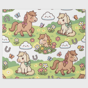 Horse Pony Meadow Ribbon Wrapping Paper