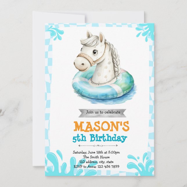Horse pool party invitation (Front)