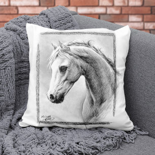 Horse Portrait Charcoal Drawing Equine Art Cushion
