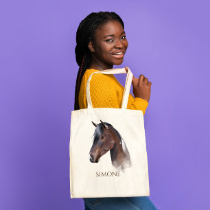 Horse portrait cowgirl equestrian personalised tote bag