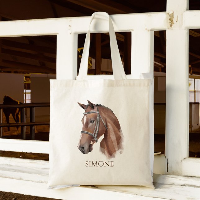 Horse portrait cowgirl equestrian personalised tote bag (Horse portrait cowgirl equestrian personalized tote bag)