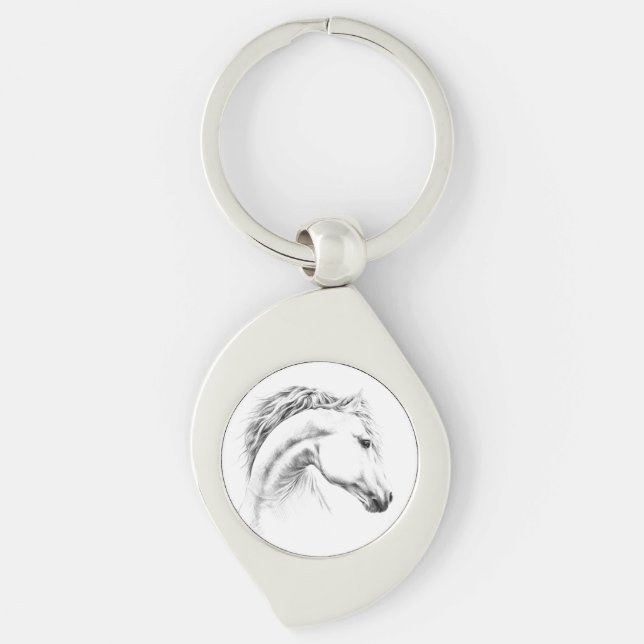 Horse portrait minimalist pencil drawing key ring (Front)