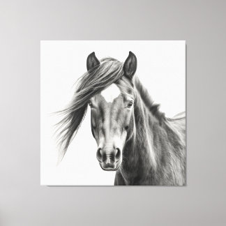 Horse Portrait: Monochrome Hand-Sketched Horse Canvas Print