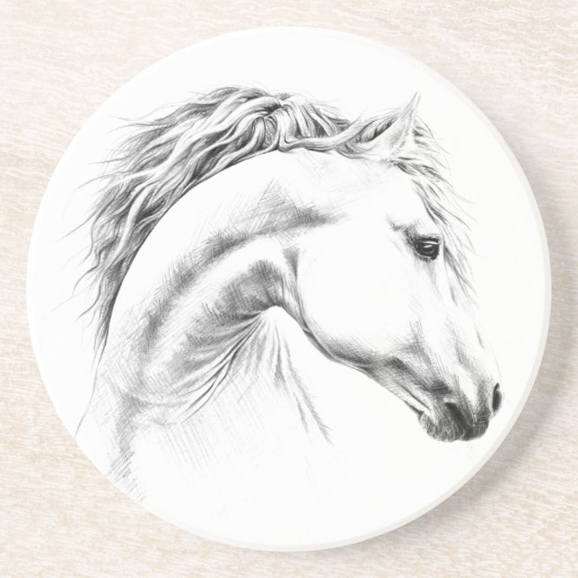 Horse portrait pencil drawing Equestrian art Coaster (Front)