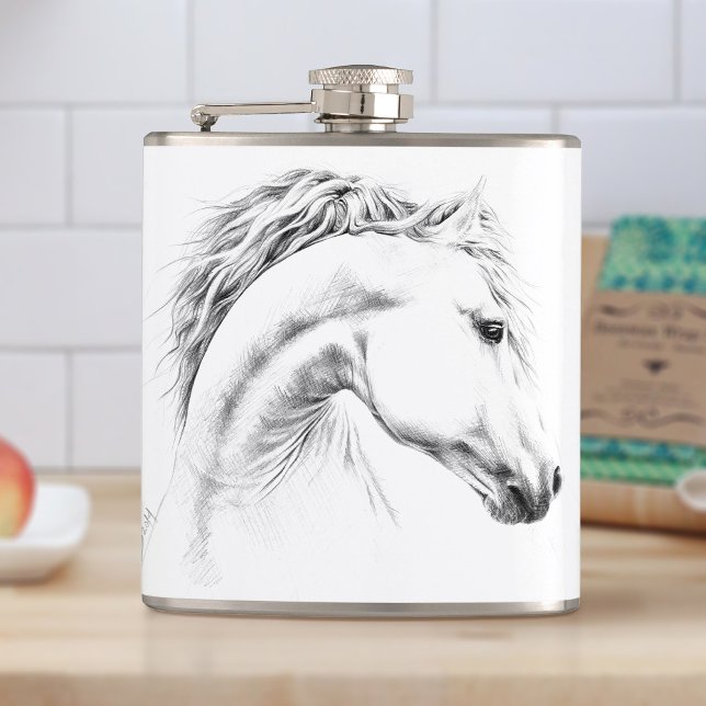 Horse portrait pencil drawing Equestrian art Hip Flask (Creator Uploaded)