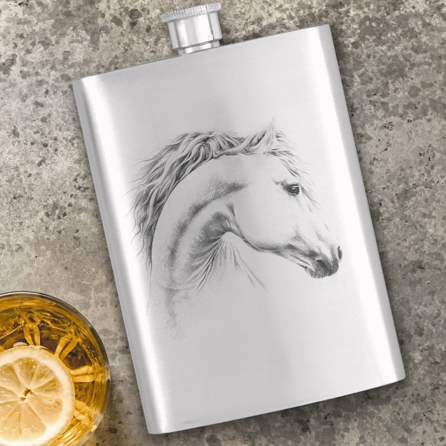 Horse portrait pencil drawing Equestrian art Hip Flask (Creator Uploaded)