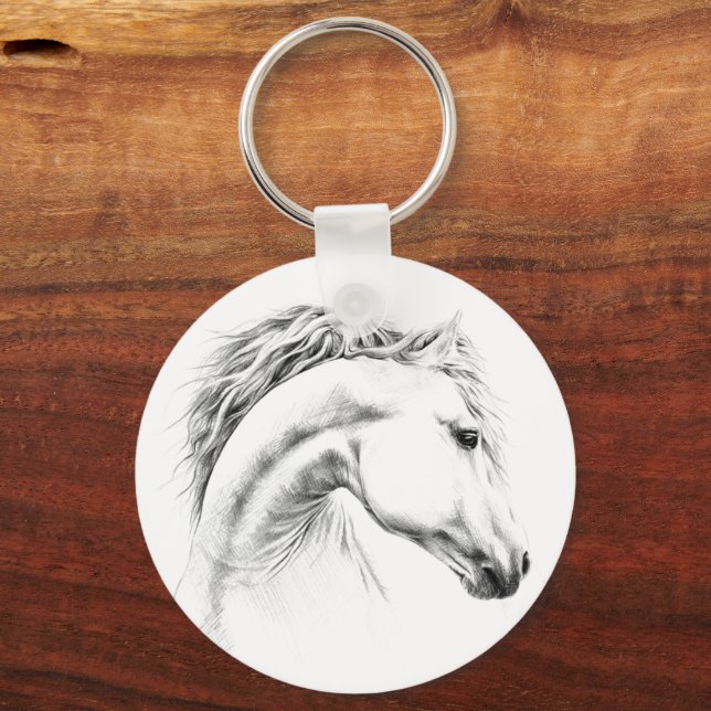 Horse portrait pencil drawing Equestrian art Key Ring (Front)