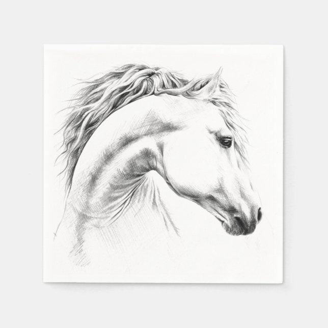 Horse portrait pencil drawing Equestrian art Napkin (Front)