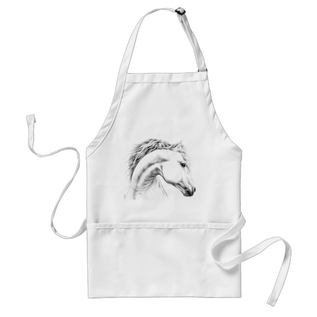 Horse portrait pencil drawing Equestrian art Standard Apron (Front)