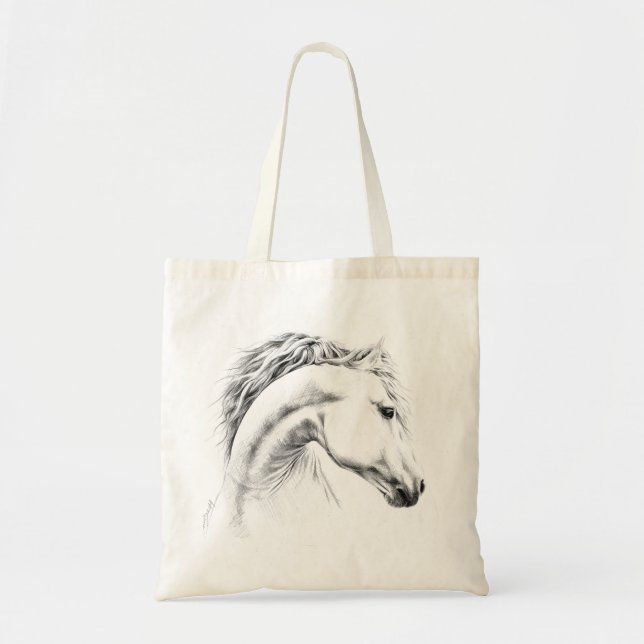 Horse portrait pencil drawing Equestrian art Tote Bag (Front)