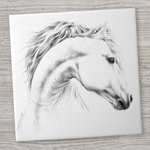 Horse portrait pencil drawing Photo tile