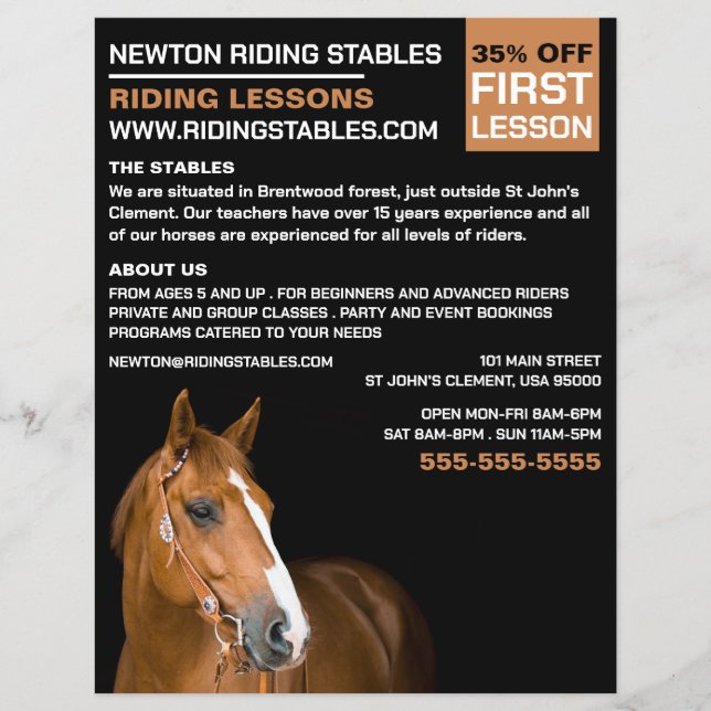 Horse Portrait, Riding Instructor, Academy Flyer (Front)