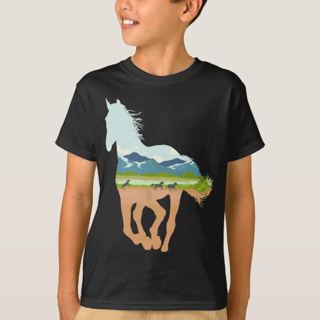 Horse Print with Landscape Horse Lover - Animal Ho T-Shirt (Front)