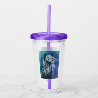 Horse Purple and Turquoise Background Water Bottle Acrylic Tumbler