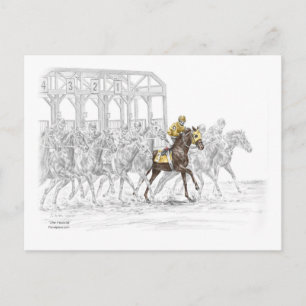 Horse Race Starting Gate Postcard