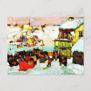 Horse Races in Winter, fine art painting, Postcard