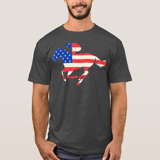Horse Racing  American Flag Equestrian Jockey T-Shirt (Front)