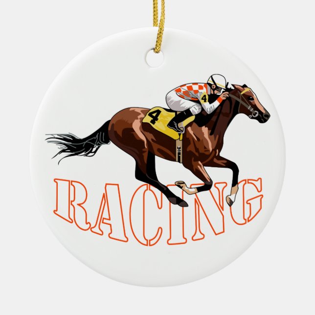 Horse Racing Ceramic Tree Decoration (Front)