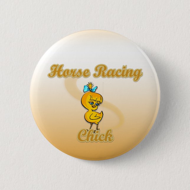 Horse Racing Chick 6 Cm Round Badge (Front)