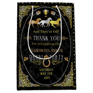 Horse Racing Derby Day Party Art Deco Black Gold Medium Gift Bag
