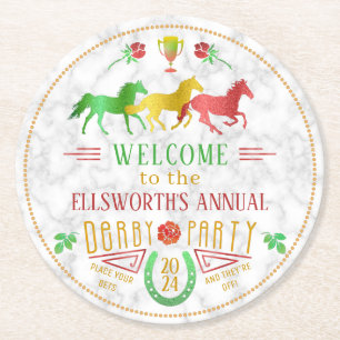 Horse Racing Derby Day Party Colourful Marble Round Paper Coaster