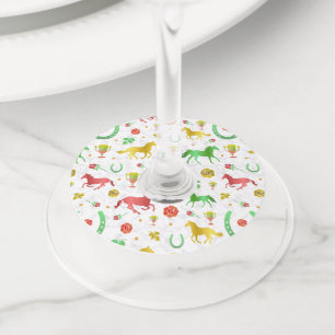 Horse Racing Derby Day Party Colourful Pattern Wine Glass Tag
