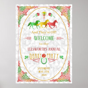 Horse Racing Derby Day Party Colourful Welcome Poster