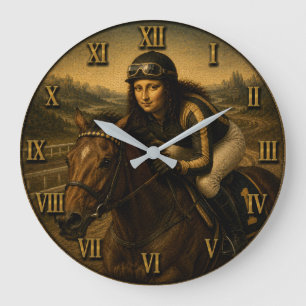 Horse Racing Funny Mona Lisa Jockey Gift Large Clock