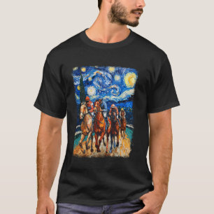 Horse Racing Horseback Riding Starry Night Paintin T-Shirt