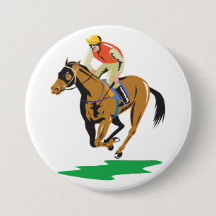 Horse Racing Jockey Galloping 7.5 Cm Round Badge