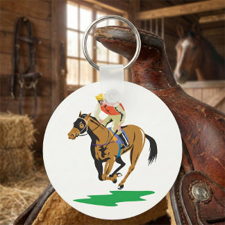 Horse Racing Jockey Galloping Key Ring
