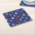 Horse Racing Jockey Silks on Navy Blue Square Paper Coaster<br><div class="desc">Fun jockey silks patterned drinks coasters. Rows of colourful jockey outfits,  on a navy blue background. Ideal for jockeys,  horse riders,  and horse racing fans.</div>