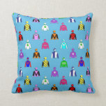 Horse Racing Jockey Silks Pattern on Sky Blue Cushion<br><div class="desc">Fun sky blue pillow printed with a pattern of colourful jockey silks. You can change the background colour yourself to suit your room decor. Just click CUSTOMISE.</div>