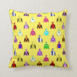Horse Racing Jockey Silks Pattern on Yellow Cushion<br><div class="desc">Pastel yellow pillow printed with a pattern of colourful jockey silks. You can change the background colour yourself to suit your room decor. Just click CUSTOMISE.</div>
