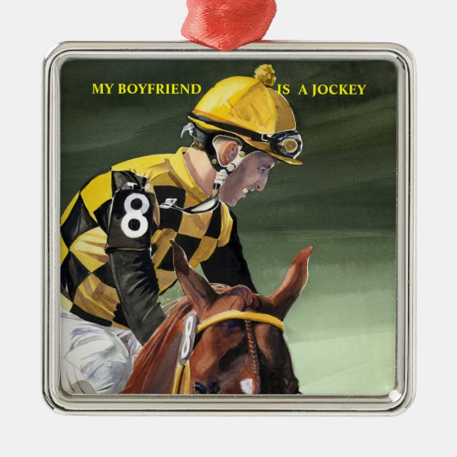 Horse Racing, My Boyfriend is a Jockey Metal Tree Decoration (Front)