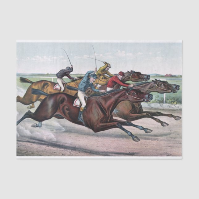 Horse Racing Neck and Neck Decoupage Tissue Paper (Front)