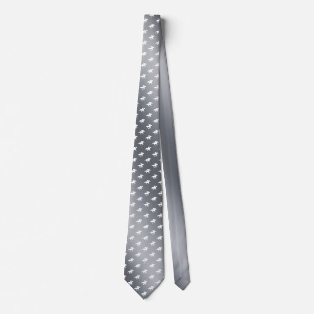 Horse Racing Pattern | Graphic Silver Tie (Front)