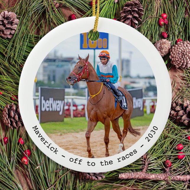 Horse Racing Personalised Simple Equestrian Photo Ceramic Tree Decoration (Creator Uploaded)