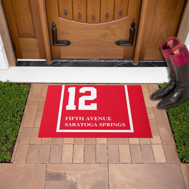 Horse Racing Saddlecloth House Numbers Address Doormat (Custom address horse racing saddle cloth style door mat in any color combination you like)
