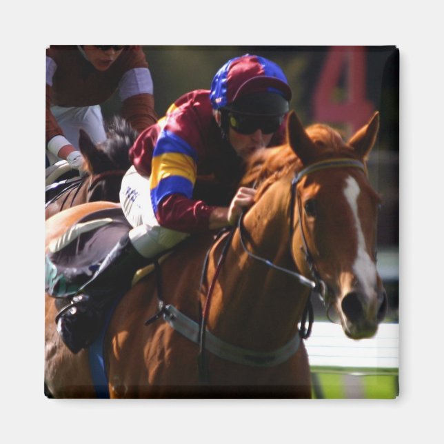 Horse Racing Square Magnet (Front)