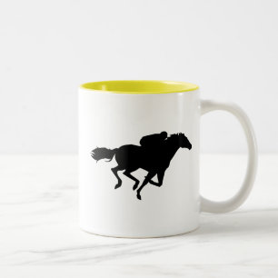 Horse Racing; yellow Two-Tone Coffee Mug