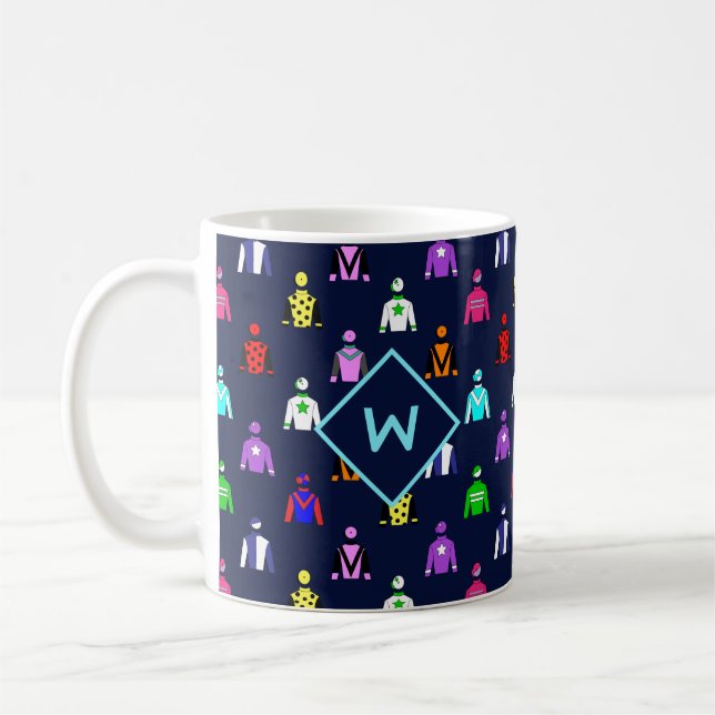 Horse Racking Jockey Silks Monogram Coffee Mug (Left)