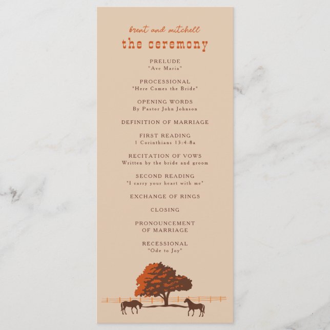 Horse Rail Fence Oak Horses Wedding Programme (Front)
