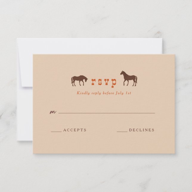 Horse Rail Fence Oak Horses Wedding RSVP Card (Front)