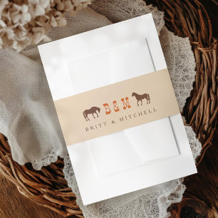 Horse Rail Fence Oak Tree Western Wedding Horses Invitation Belly Band